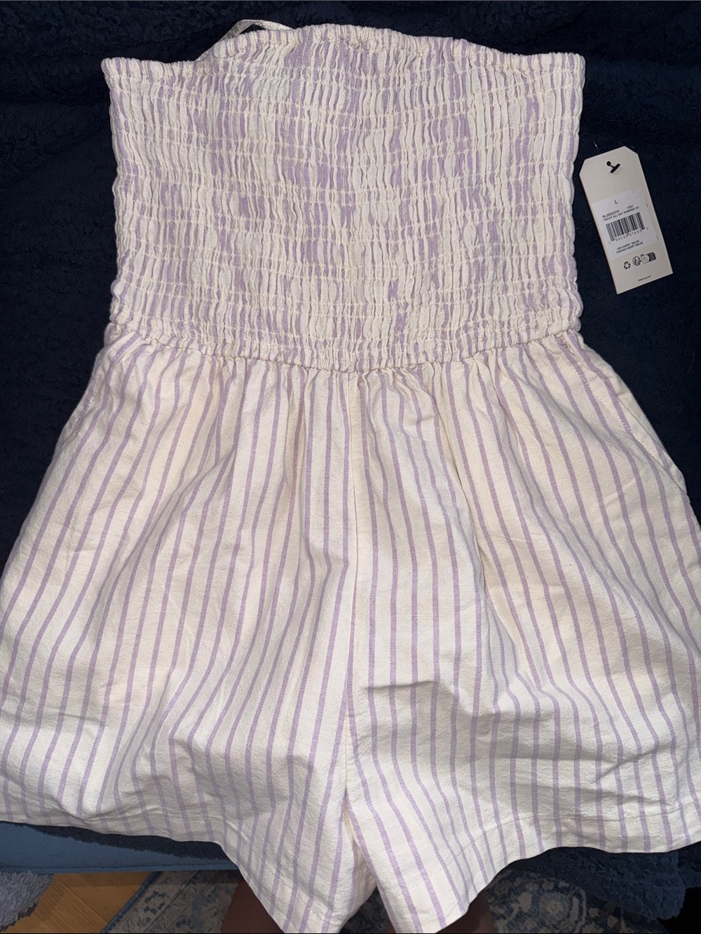 Billabong Lavender & cream Strapless Smocked Romper